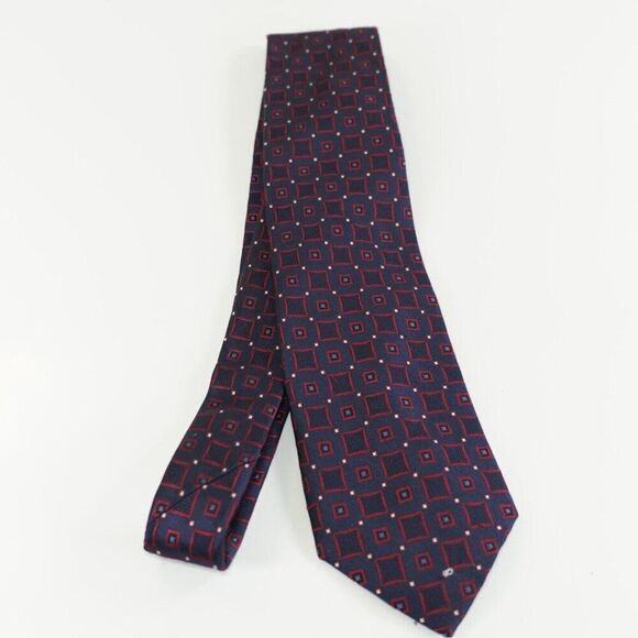Jos A Bank Signature Collection Blue Red Geometric Check Silk Woven Tie - Picture 6 of 6